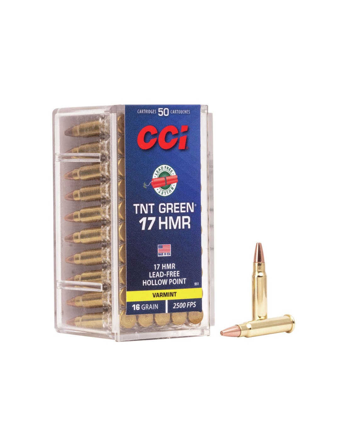 Munición metálica CCI TNT Green - 17 HMR - 16 grains - JHP