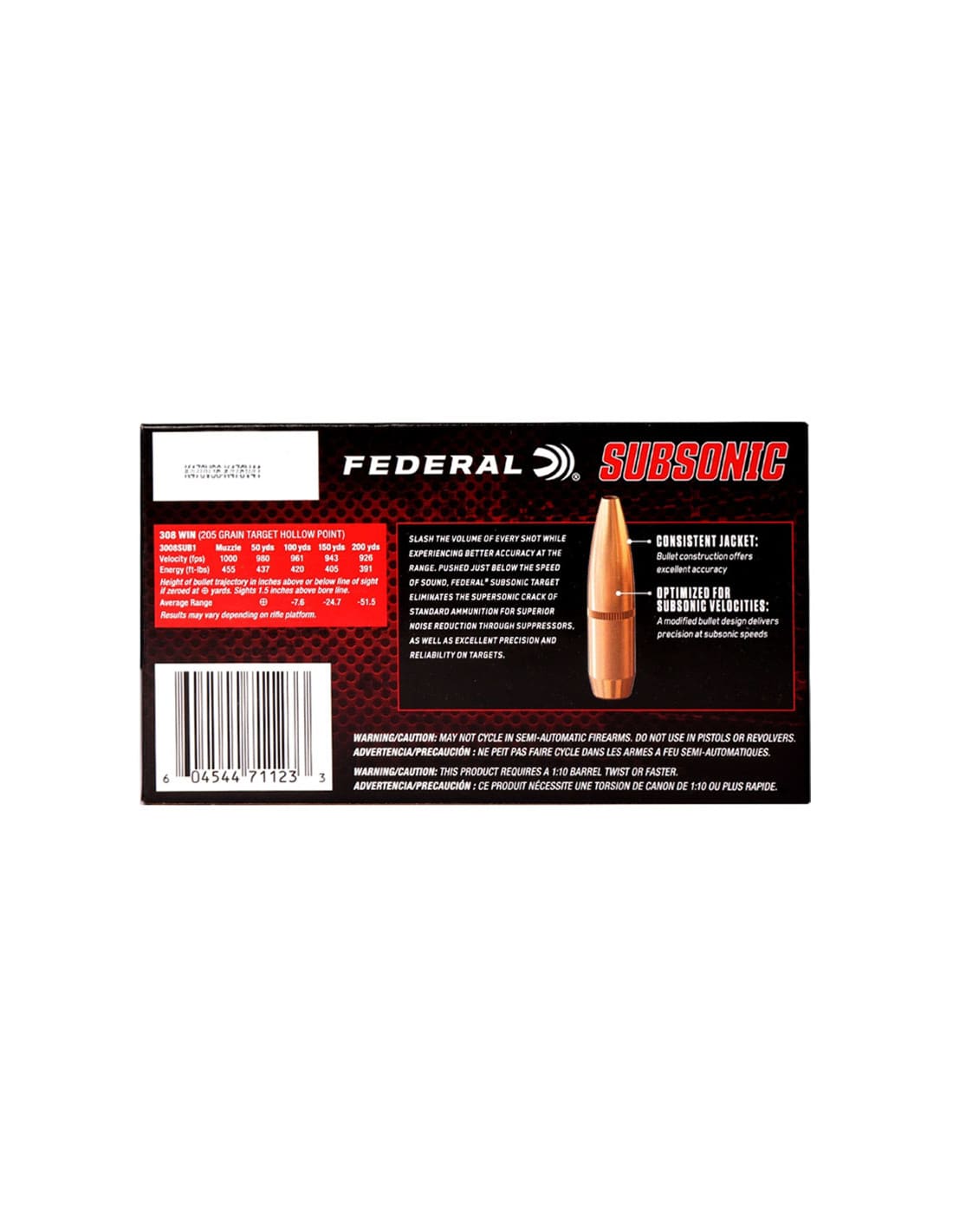 Munición metálica FEDERAL Subsonic American Eagle 308 Win. 205 grains - Imagen 4