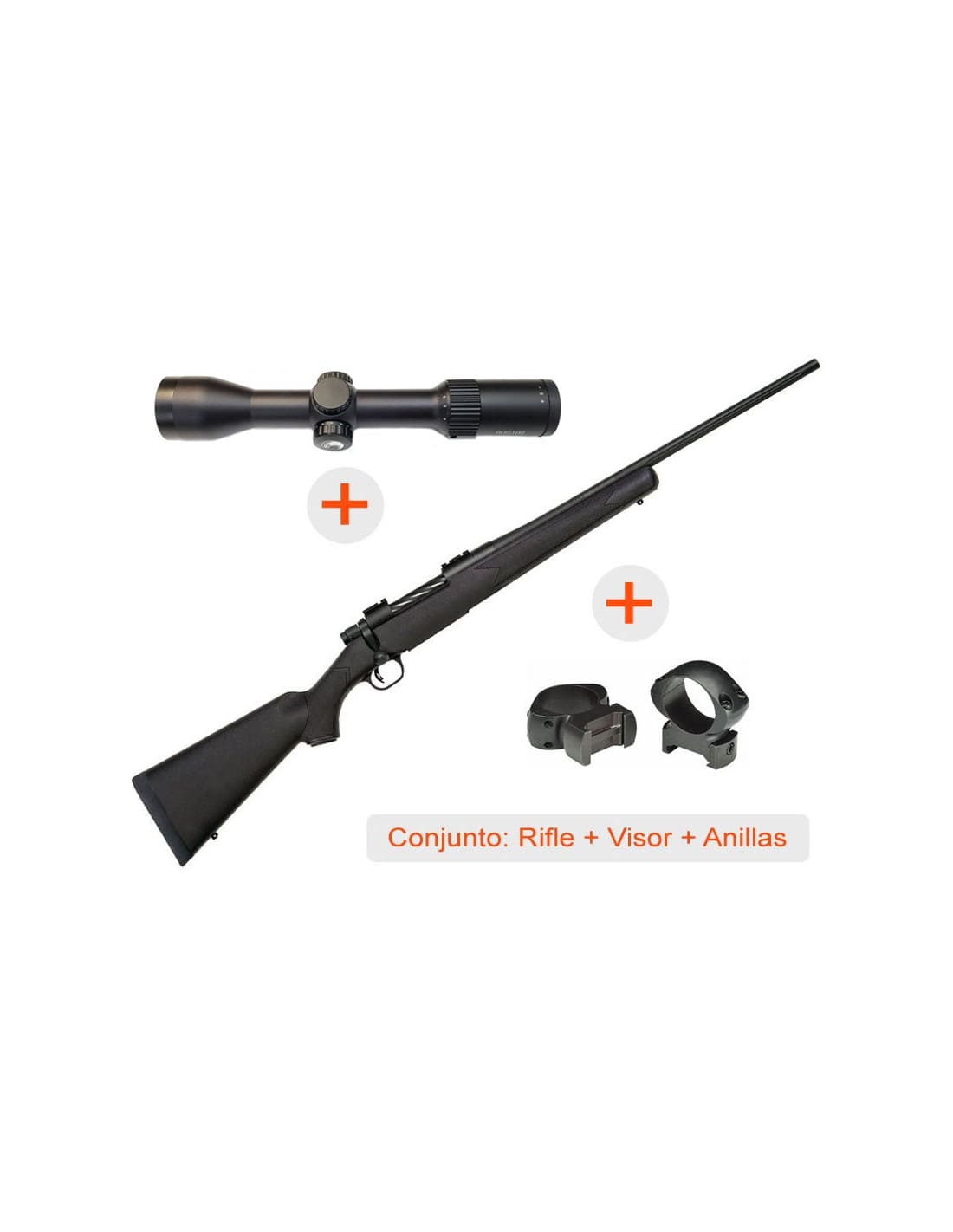 Rifle de cerrojo MOSSBERG Patriot Synthetic + Visor AVISTAR 1,5-6x42 R.I. + Anillas WEAVER Grand Slam